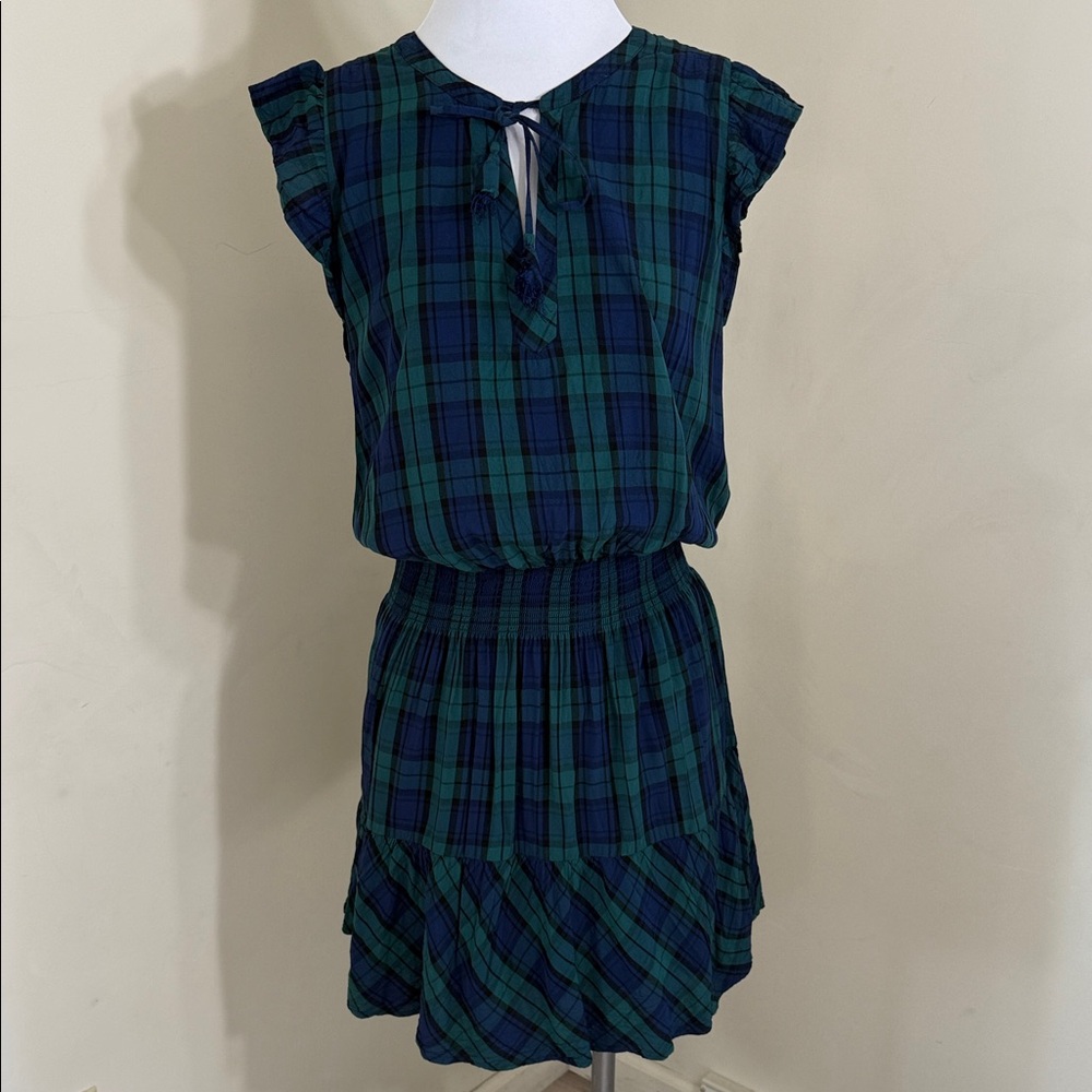 VINEYARD VINES BLACKWATCH SMOCKED PLAID DRESS IN CHARLESTON GREEN WOMENS SIZE Lg